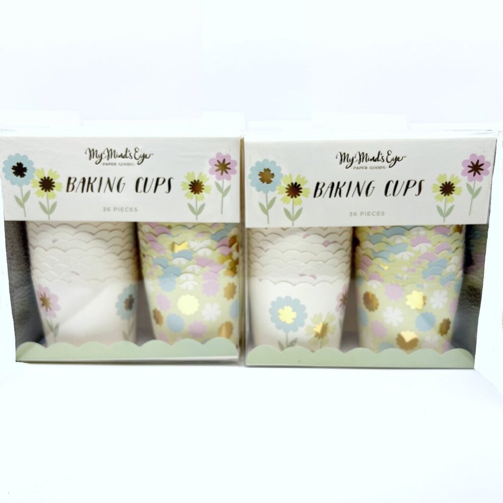 NEW 2x My Minds Eye Gold Foiled Pastel Flowers Baking Cups - 36 Count